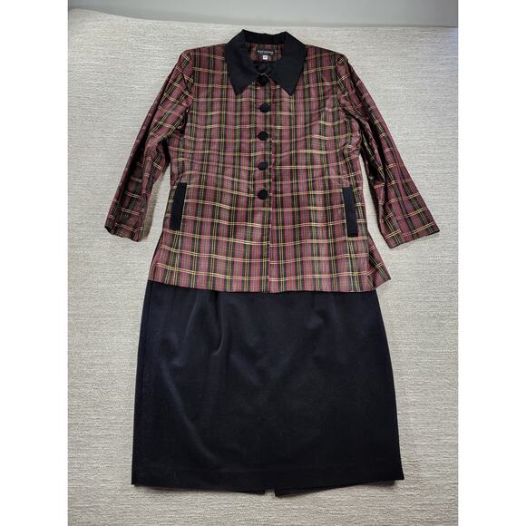 Chad Stevens Women’s 2-Piece Plaid Taffeta Velvet Suit Set Size 18 Made in USA - Picture 1 of 16